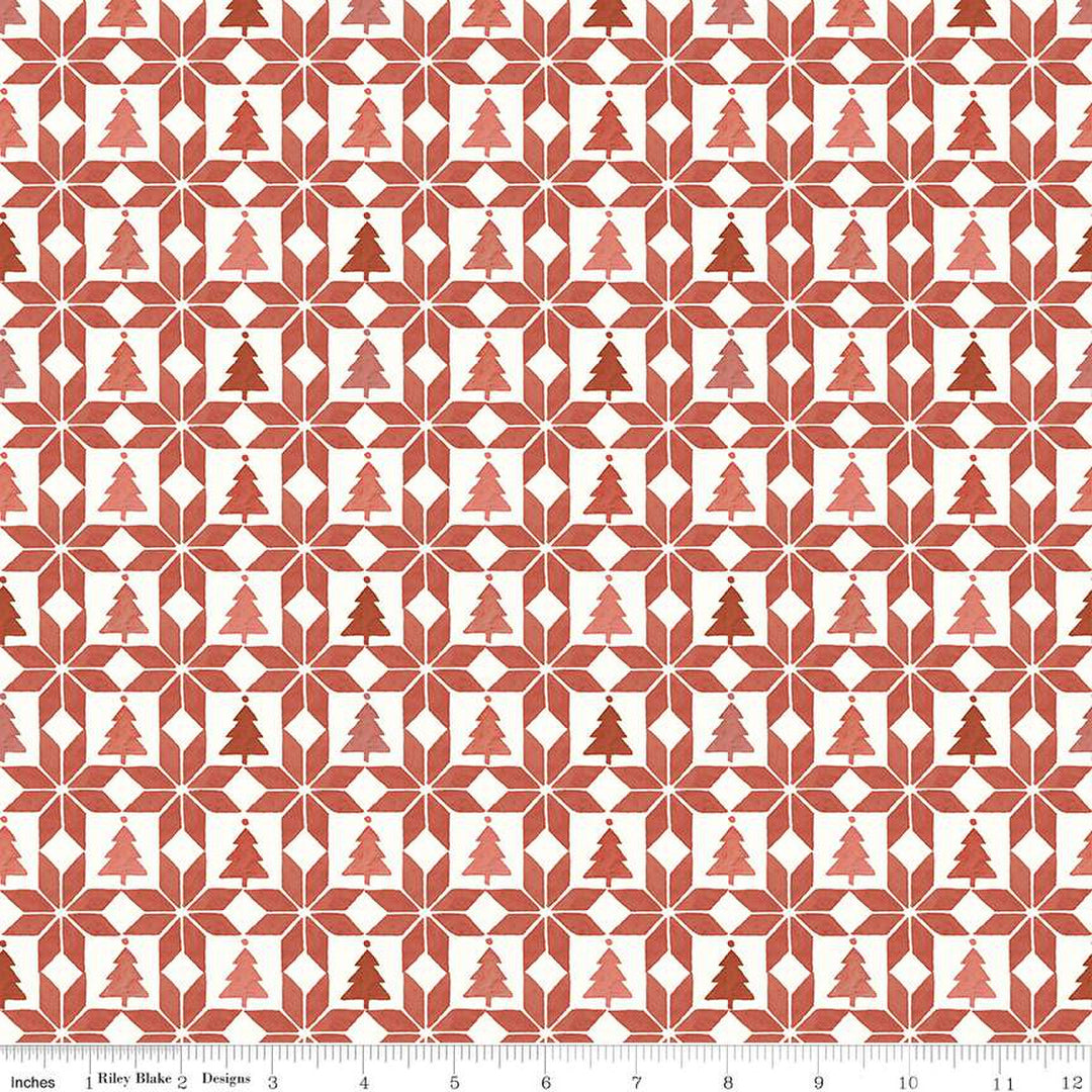 Cotton quilting fabric pattern called 'Patchwork in Barn Red'. Part of the 'Magical Winterland' fabric collection. Designed by Lisa Audit for fabric company Riley Blake. SKU: C14946-BARNRED. 44-45 inch width.