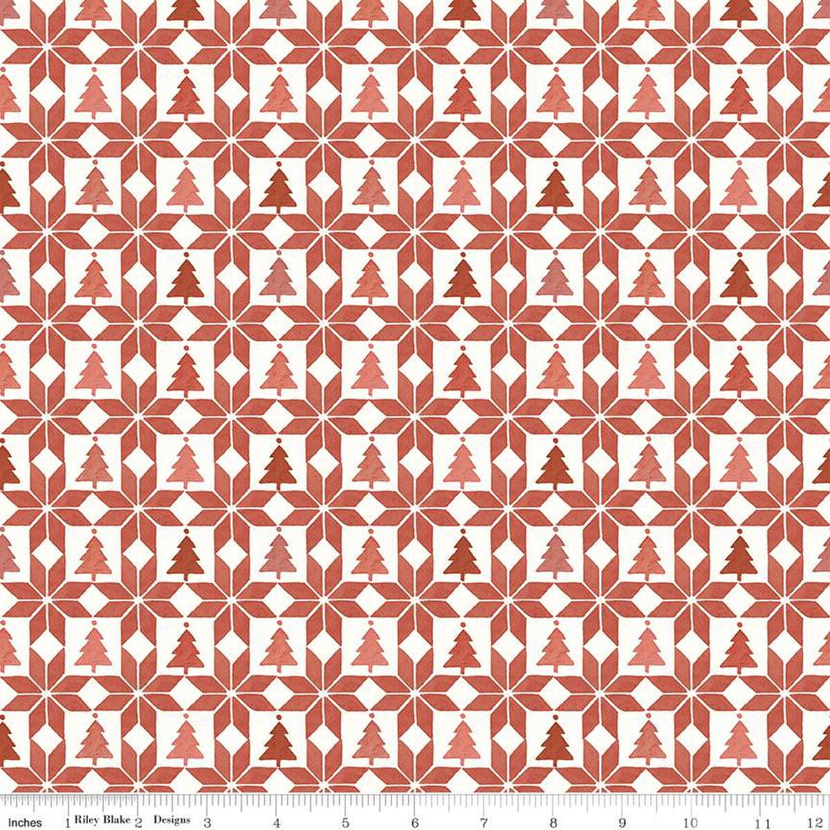 Cotton quilting fabric pattern called 'Patchwork in Barn Red'. Part of the 'Magical Winterland' fabric collection. Designed by Lisa Audit for fabric company Riley Blake. SKU: C14946-BARNRED. 44-45 inch width.
