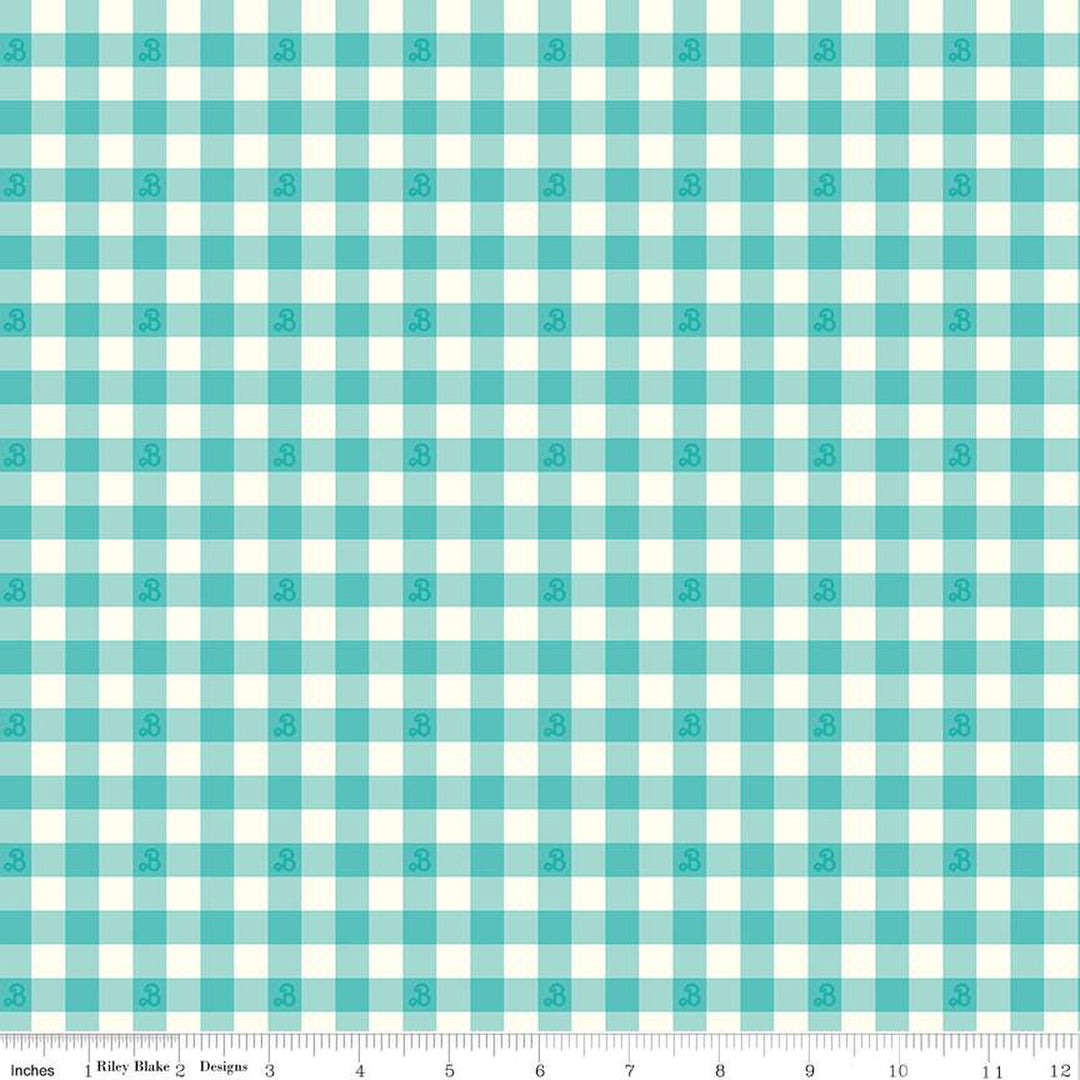 PREORDER - Barbie World - Barbie Gingham Teal - Riley Blake Designs - C15024-TEAL - Half Yard