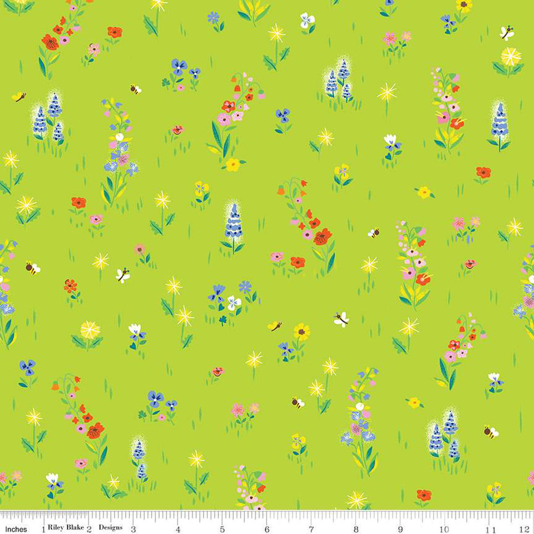 PREORDER - 100 Aker Woods - Picnic Meadow in Lime - Jill Howarth - C15172-LIME - Half Yard