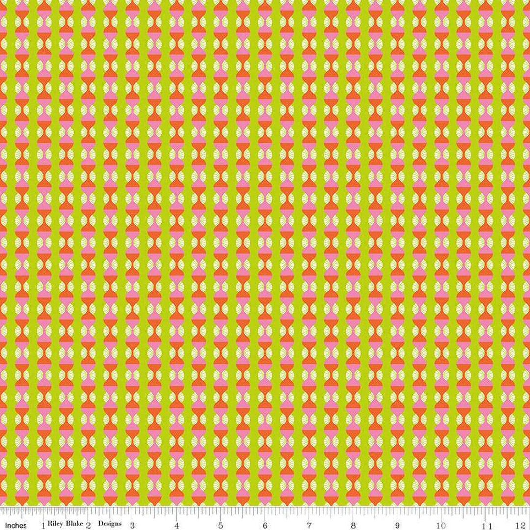 A closeup shot of the quilting fabric pattern called Ogee Lime, designed by Sue Daley for Riley Blake Designs, in the lime colorway. The SKU is C15334-LIME.
