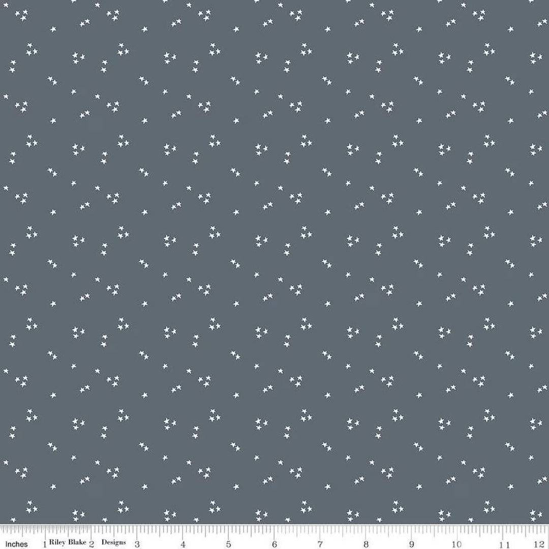 A closeup shot of the quilting fabric pattern called Shining Star, designed by Jennifer Long for Riley Blake, in the smoke colorway. The SKU is C15466-SMOKE.