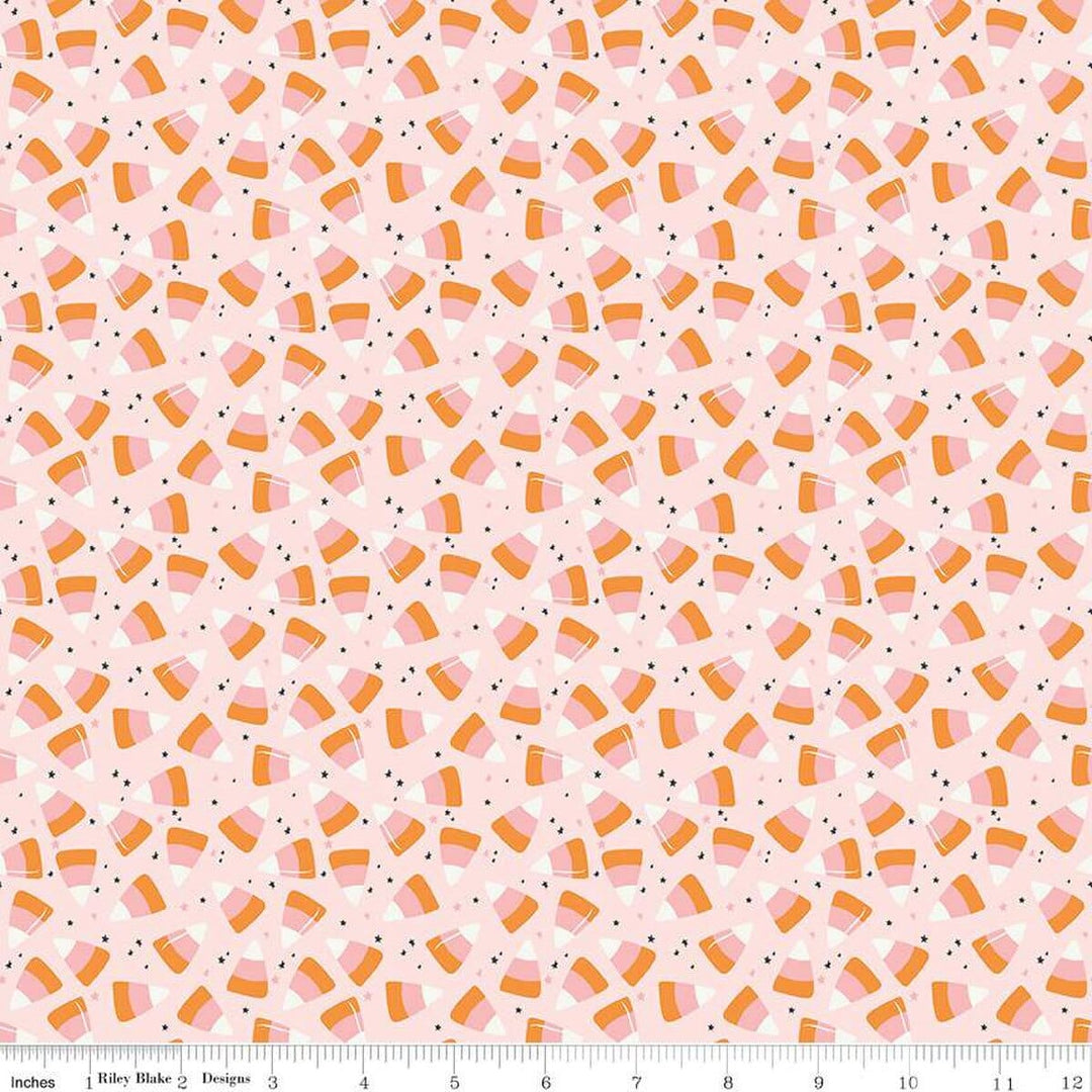 A closeup shot of the quilting fabric pattern called Corn Candy, designed by My Mind's Eye for Riley Blake, in the blush colorway. The SKU is C16035-BLUSH.