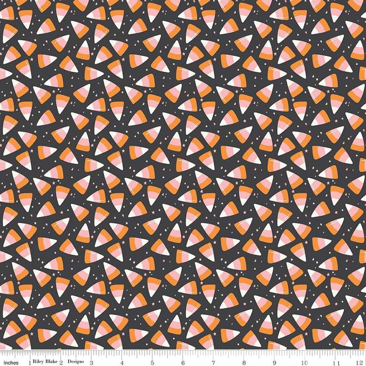 A closeup shot of the quilting fabric pattern called Corn Candy, designed by My Mind's Eye for Riley Blake, in the charcoal colorway. The SKU is C16035-CHARCOAL.