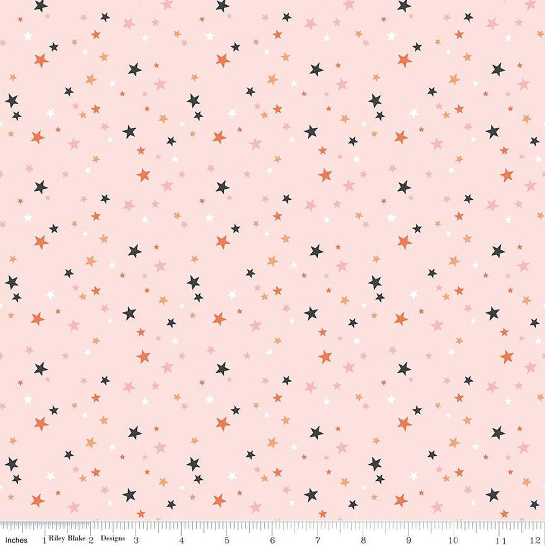 A closeup shot of the quilting fabric pattern called Stars, designed by My Mind's Eye for Riley Blake, in the blush colorway. The SKU is C16037-BLUSH.