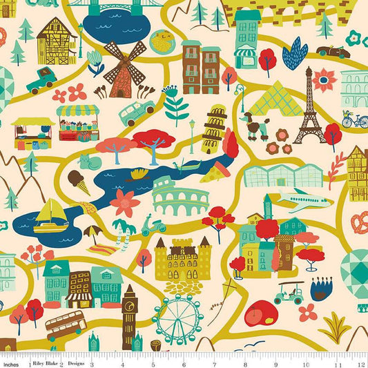 A closeup shot of the quilting fabric pattern called It Takes a Village, designed by Genesis Hall, in the cream colorway. The SKU is C16930-CREAM.