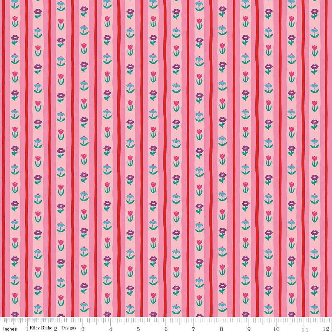 A closeup shot of the quilting fabric pattern called Bavarian Blooms, designed by Genesis Hall, in the rose colorway. The SKU is C16934-ROSE.