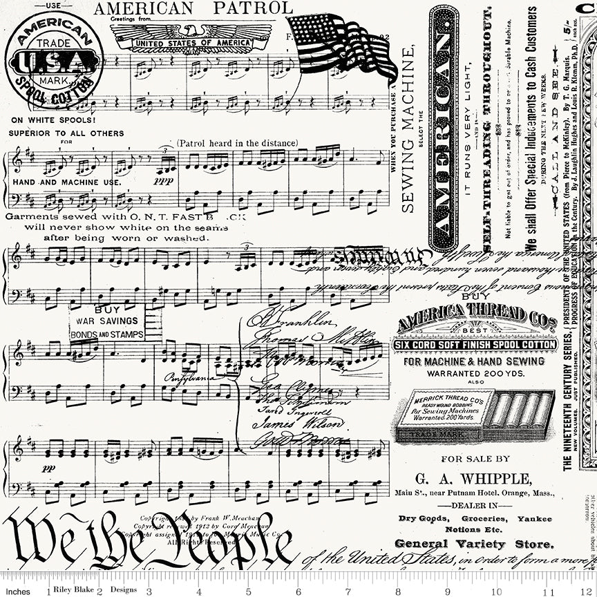 Patriotic Text Off White quilting fabric, part of the Sew America fabric collection by J. Wecker Frisch (SKU: C17345-OFFWHITE)