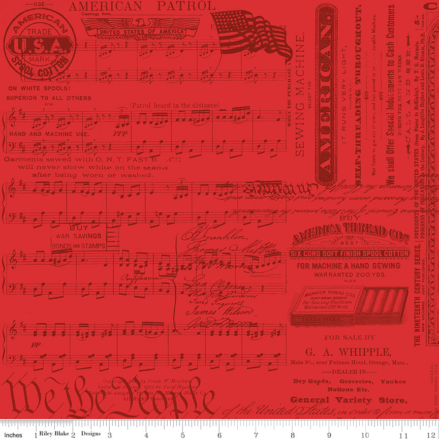 Patriotic Text Red quilting fabric, part of the Sew America fabric collection by J. Wecker Frisch (SKU: C17345-RED)