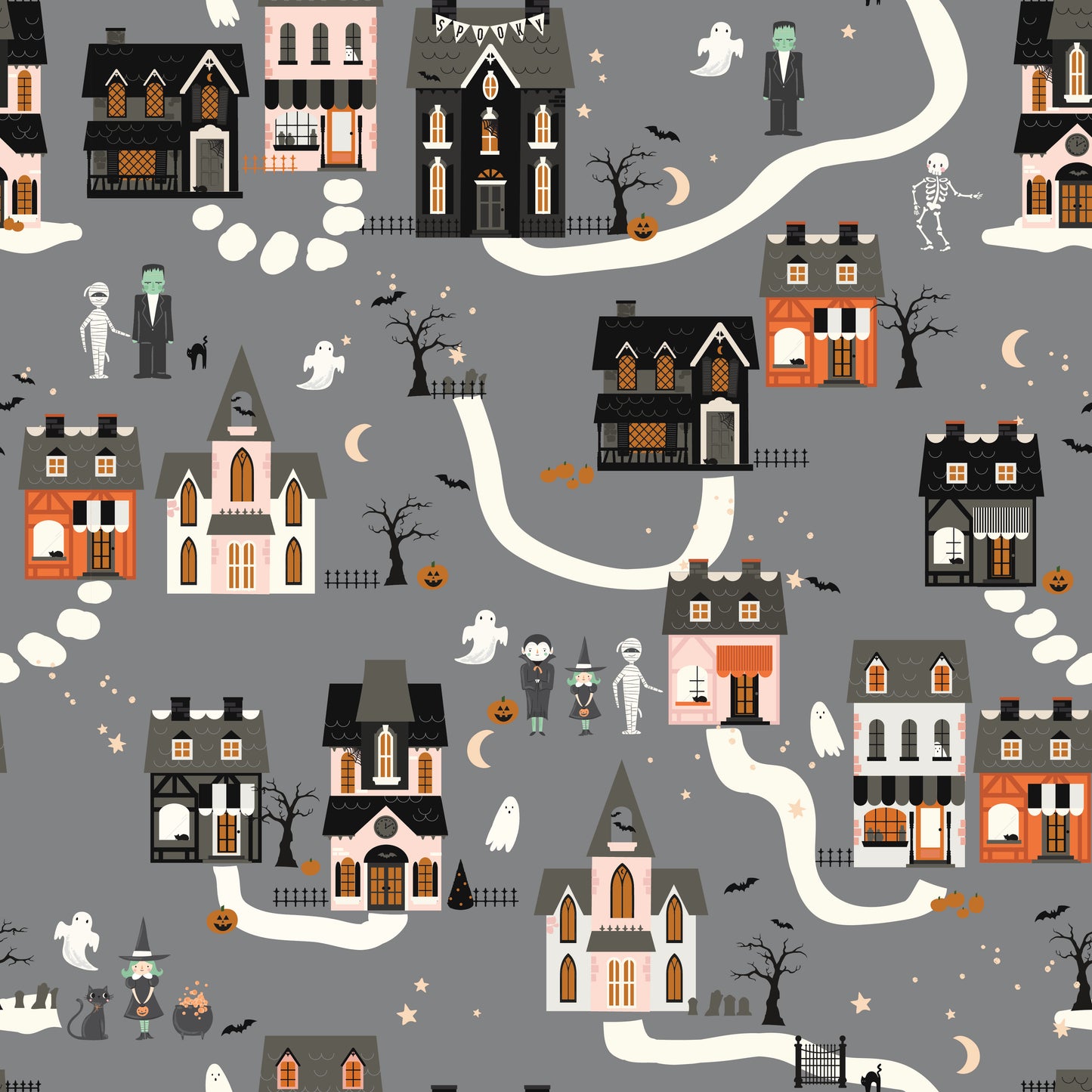 Frank and Friends - Houses in Gray - My Mind's Eye - C17471-GRAY - Half Yard