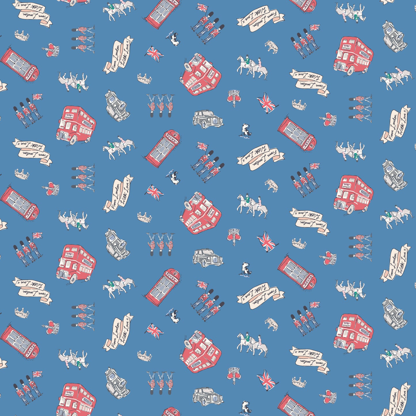 From London, With Love - Icons Blue - Cath Kidston - C18995-BLUE - Half Yard (Preorder)