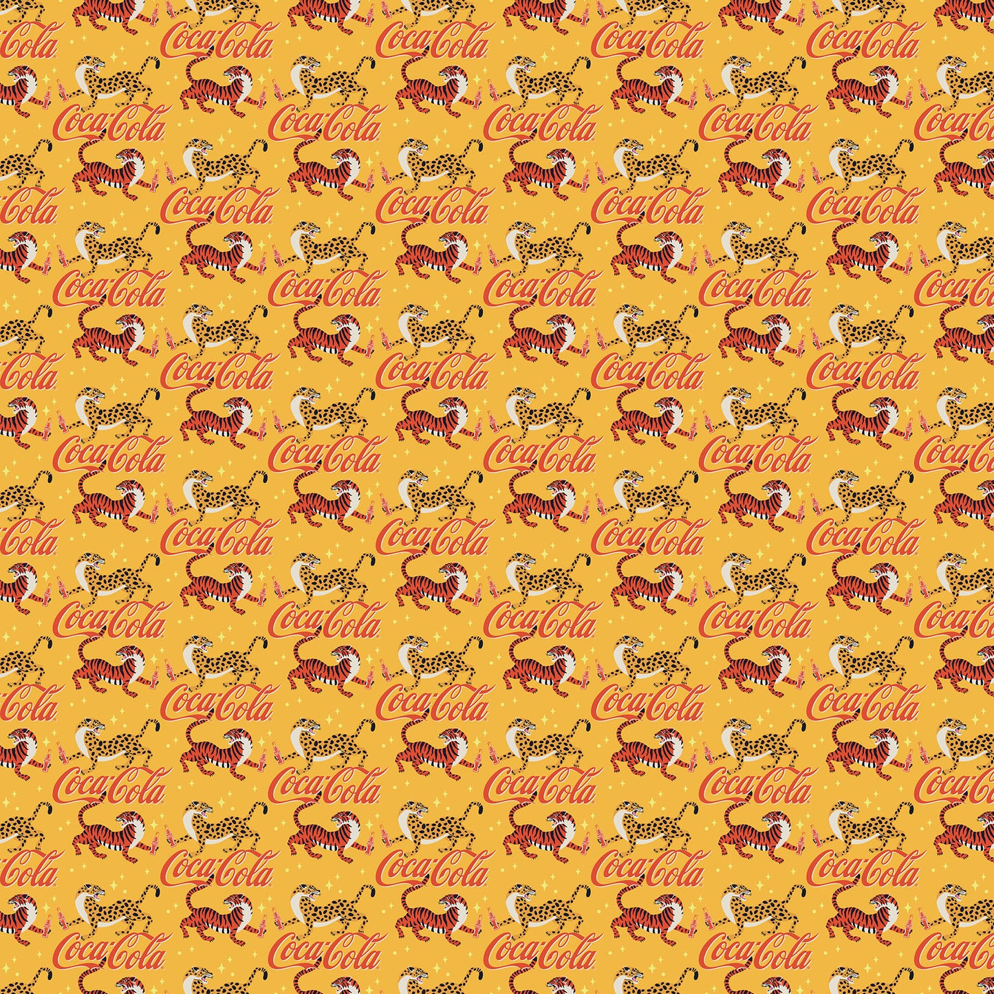 Tigers quilting fabric, part of the Coca-Cola Tropical Escape fabric collection by Northcott (SKU: CC1044-52)