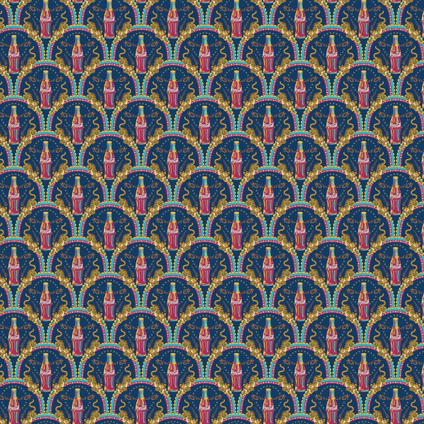 Scallop quilting fabric, part of the Coca-Cola Tropical Escape fabric collection by Northcott (SKU: CC1045-48)
