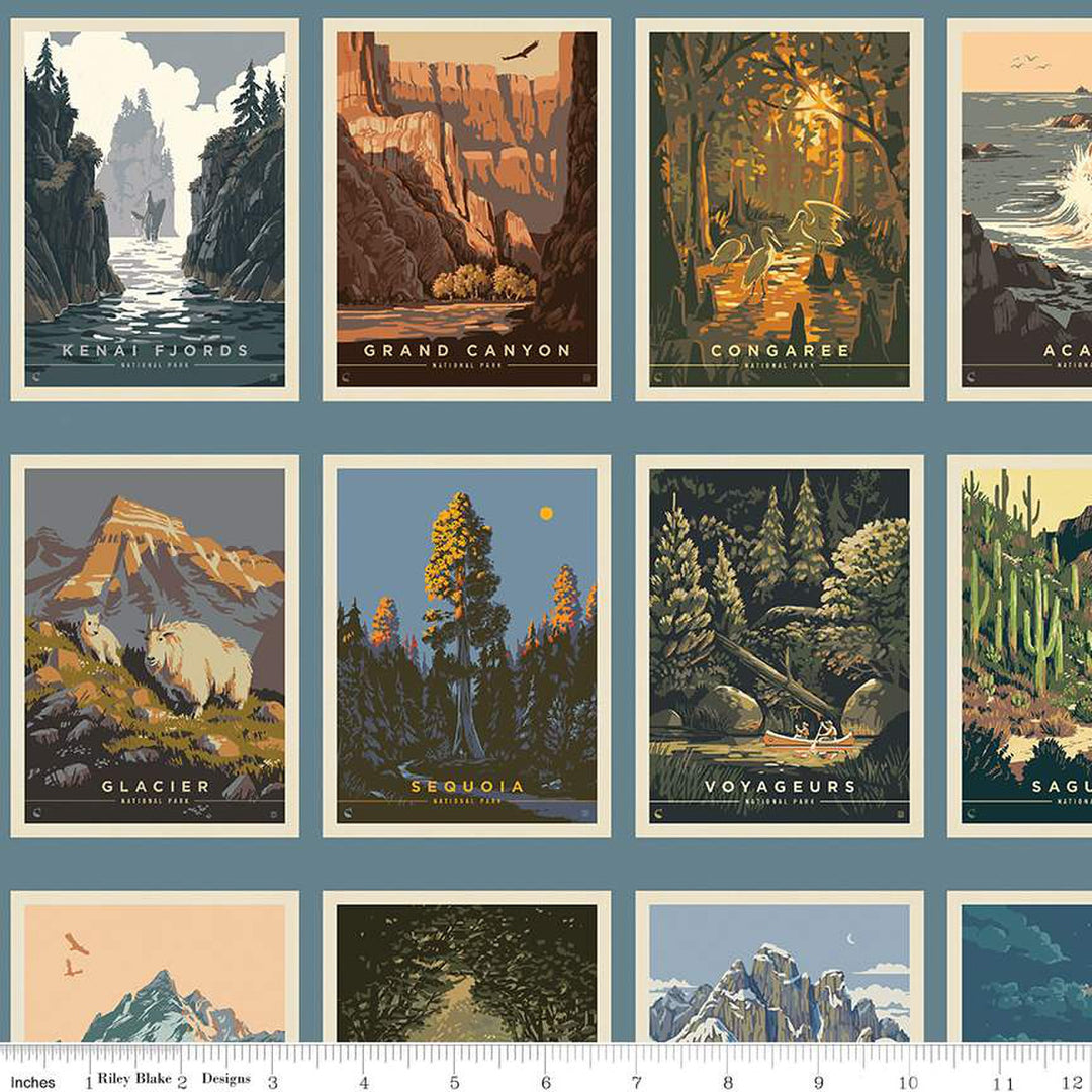 PREORDER - National Parks - Postcards in Blue - Anderson Design Group - CD13291-BLUE - Half Yard