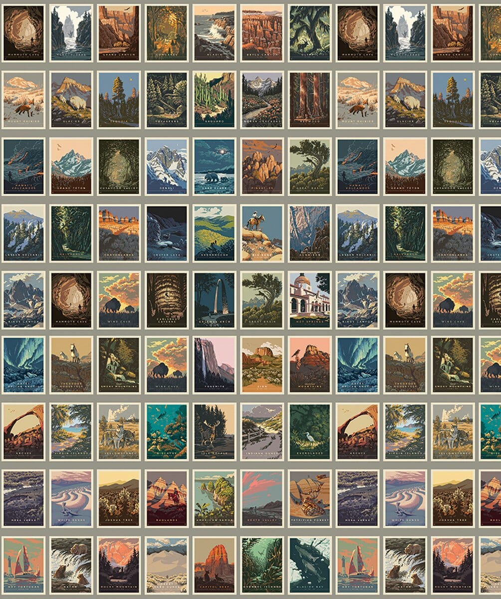 National Parks - Postcards in Gray - Anderson Design Group - CD13291-GRAY - Half Yard