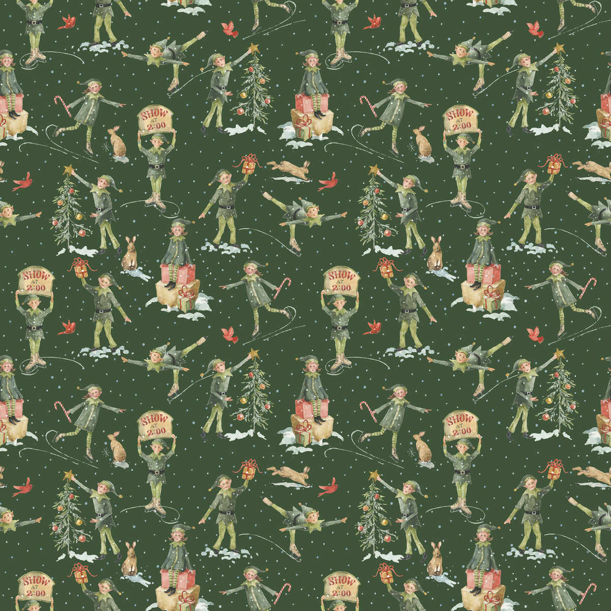 Santa's Fair - Elves in Green - Lisa Audit - CD19203-GREEN - Half Yard (Preorder)