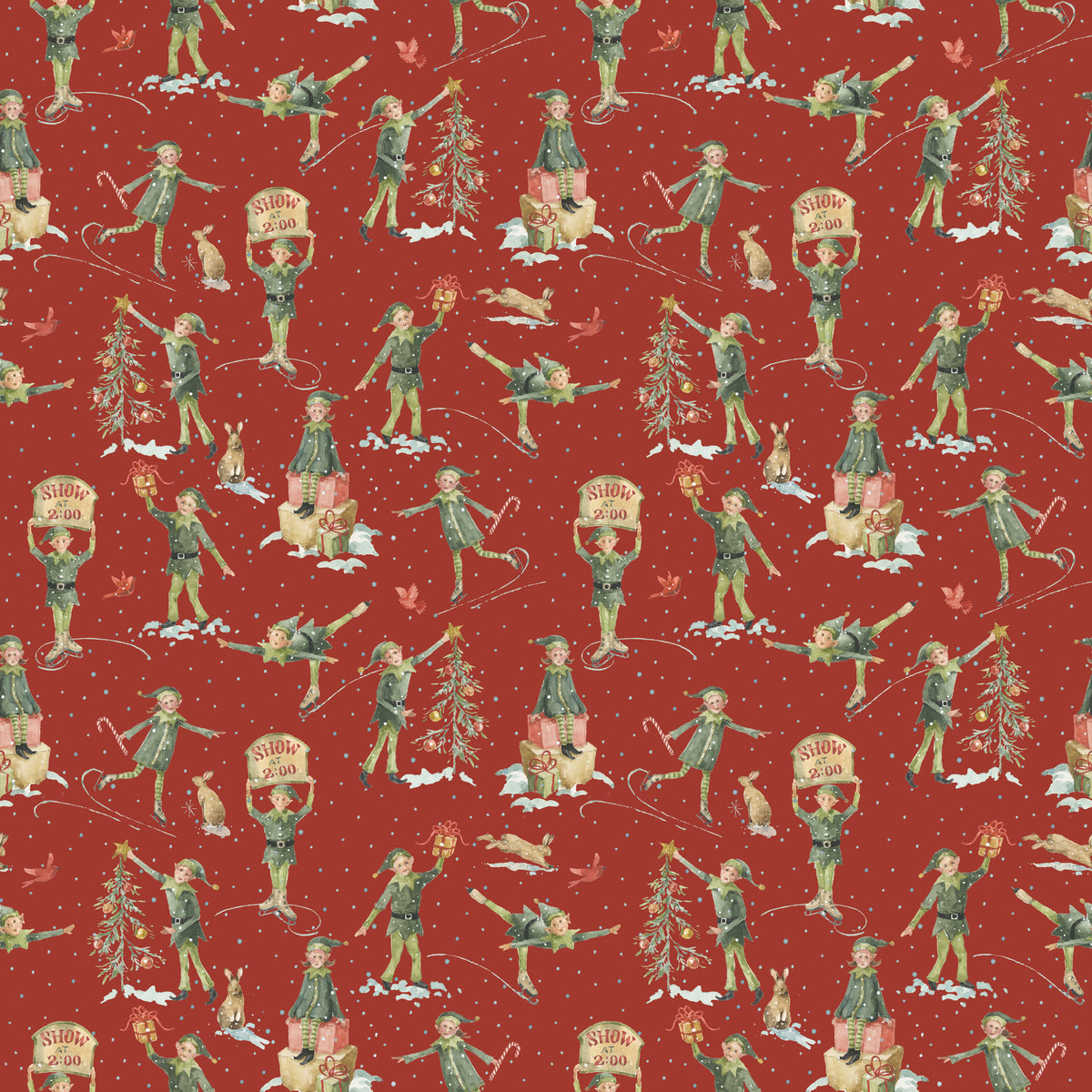 Santa's Fair - Elves in Red - Lisa Audit - CD19203-RED - Half Yard (Preorder)