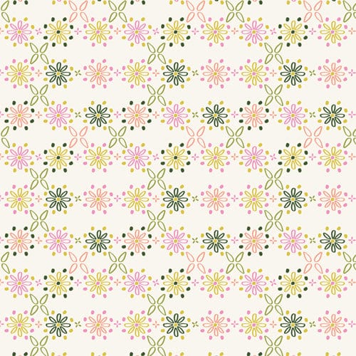 A closeup shot of the quilting fabric pattern called Garden Stitchery, designed by AGF Studios. The SKU is CTG77104.