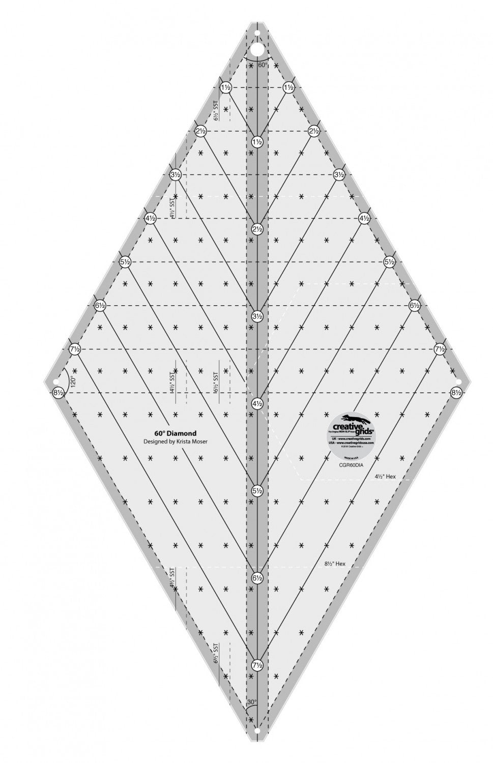 Creative Grids - 60 Degree Diamond Ruler - CGR60DIA