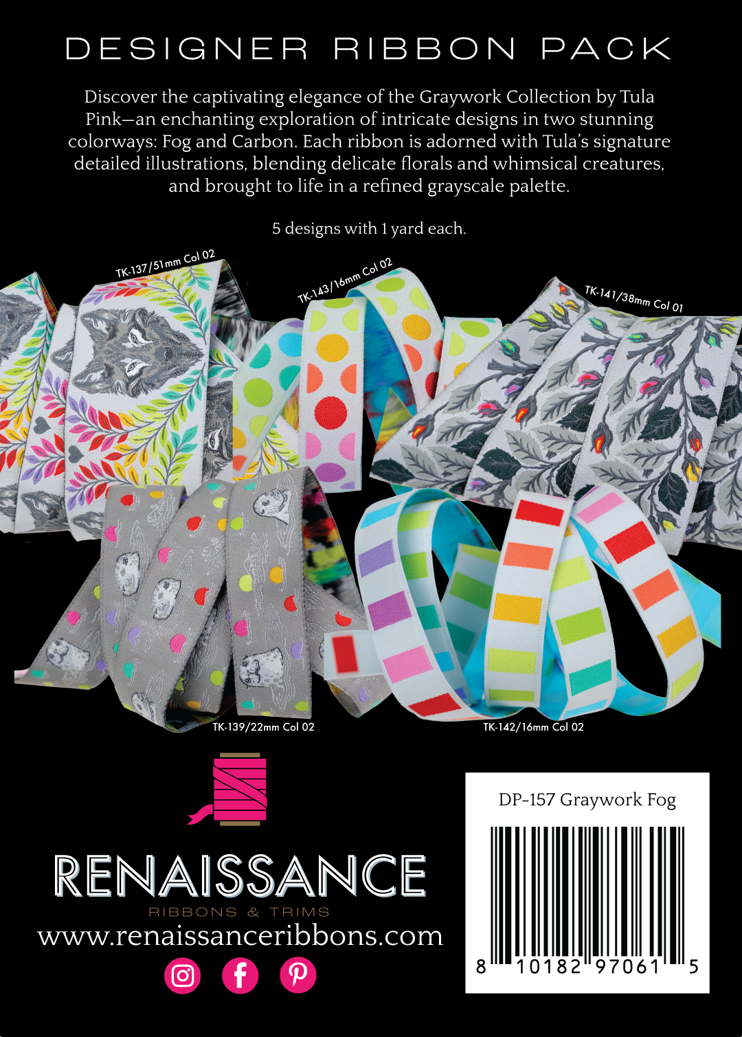 Graywork Designer Ribbon Pack - Fog