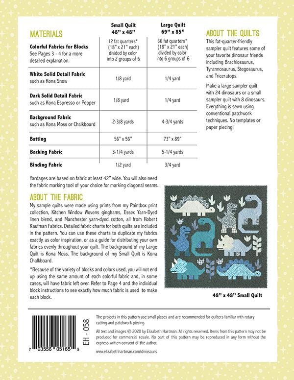 Dinosaurs - Quilt Pattern - Elizabeth Hartman - EH 058 - Printed Pattern