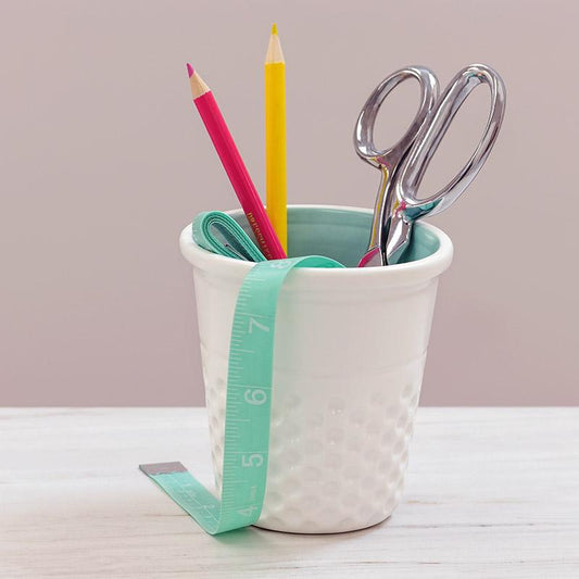 Ceramic Thimble Container - White/Aqua - DR002