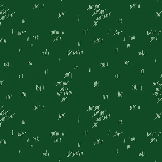 Cotton quilting fabric pattern called 'Tally in Hunter'. Part of the 'Fabrics from the Basement' fabric collection. Designed by Giucy Giuce for fabric company Andover Fabrics. SKU: A-461-G. 44-45 inch width.