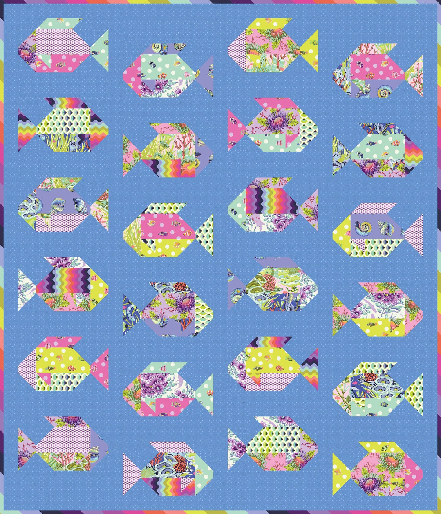 Fish Quilt Kit - part of the Floral Reef fabric collection by Tula Pink. SKU KIT2QTTP.FRFQ