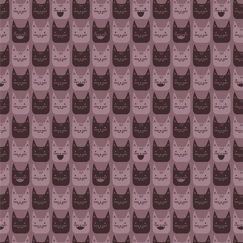 A closeup shot of the quilting fabric pattern called Midnight Meows, designed by AGF Studio as part of the Ghostly & Haunted collection. The SKU is GHH13139.
