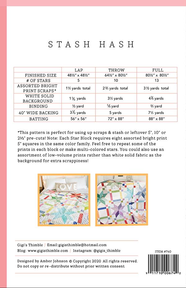 Stash Hash - Gigi's Thimble - Paper Pattern - Quilt Pattern