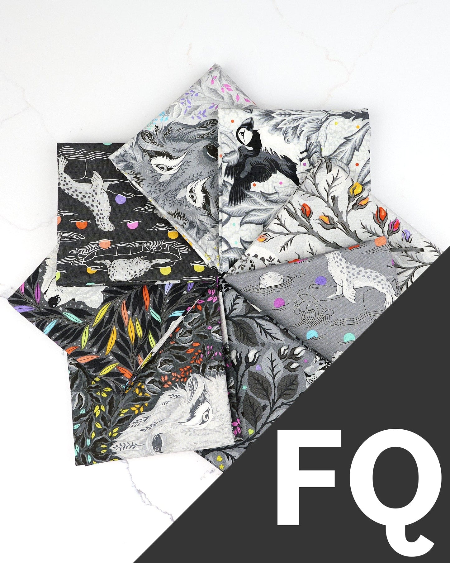 Graywork fat quarter bundle of 8 quilting fabrics by Tula Pink (SKU: BASEFQTP.GRAYWORK)