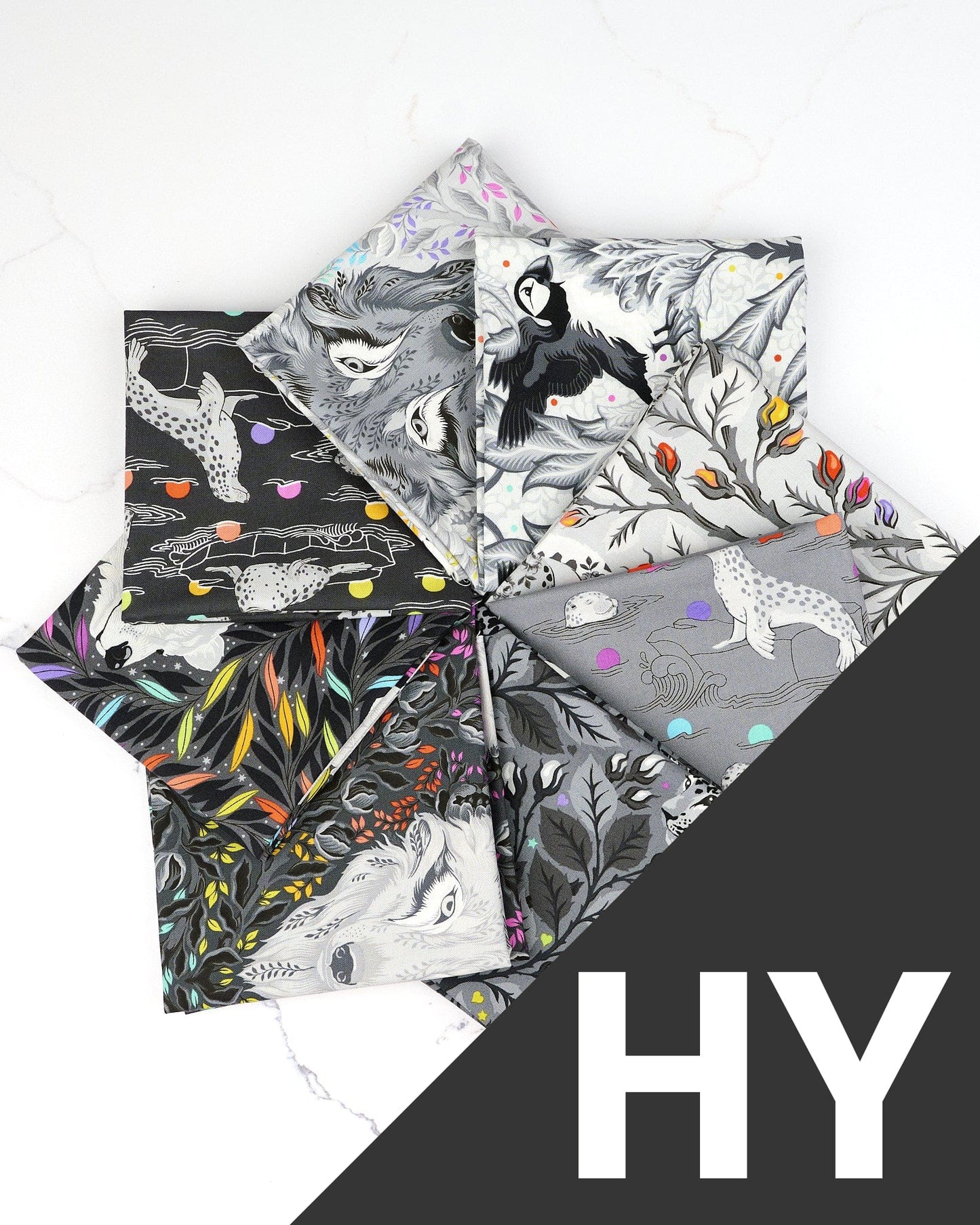 Graywork half yard bundle of 8 quilting fabrics by Tula Pink (SKU: BASEHYTP.GRAYWORK)