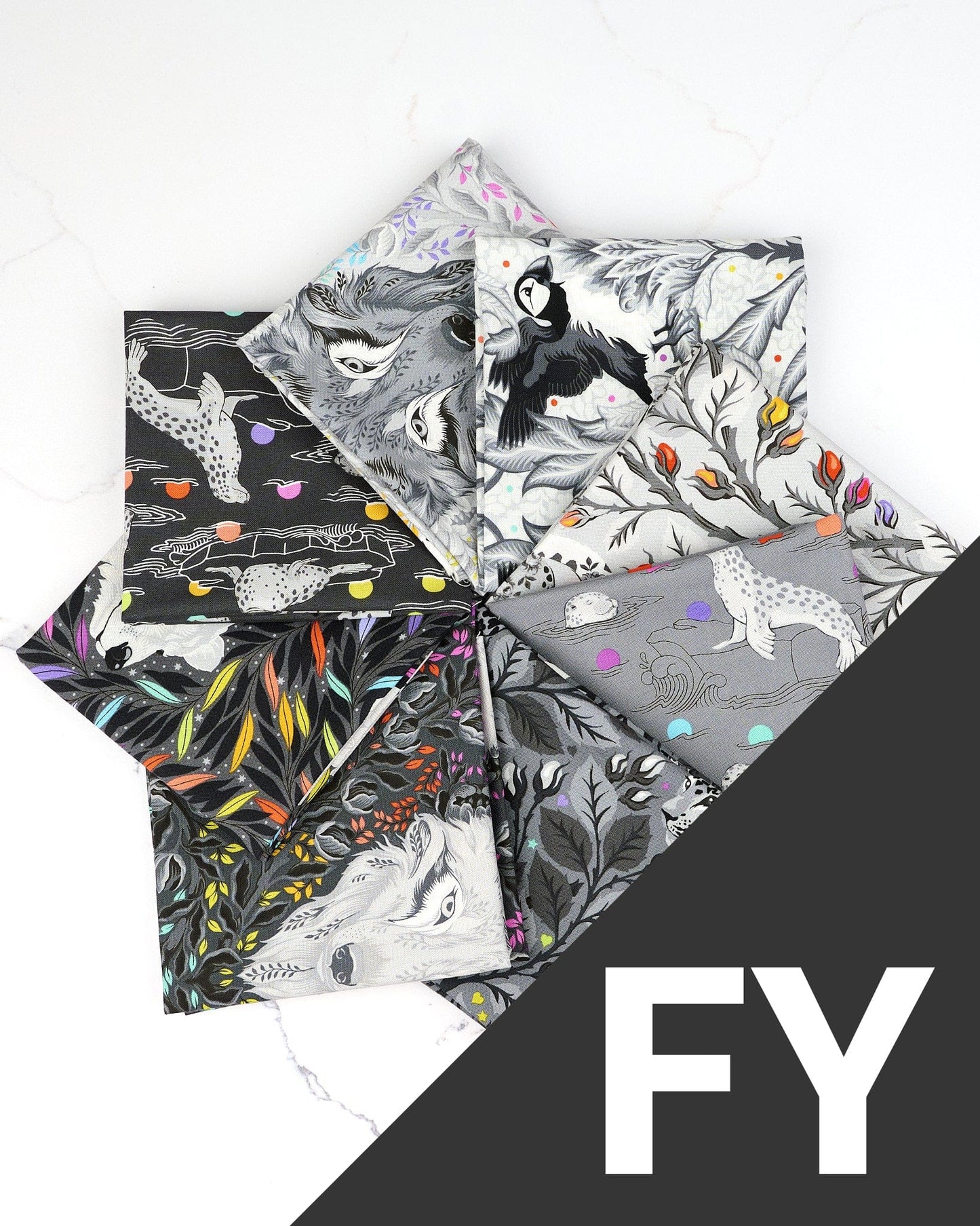 Graywork full yard bundle of 8 quilting fabrics by Tula Pink (SKU: BASEFYTP.GRAYWORK)