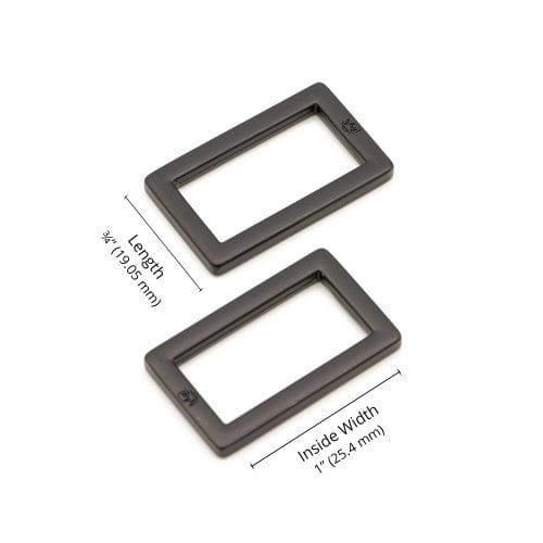 ByAnnie - 1" Rectangle Ring, Flat - Set of Two - Black