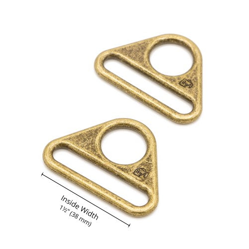 ByAnnie - 1.5" Triangle Ring - Flat, Set of Two - Antique Brass