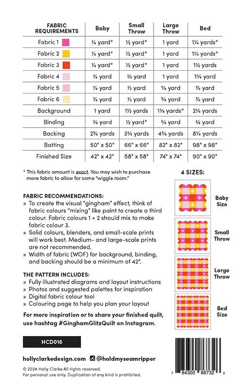 Gingham Glitz Quilt Pattern - Holly Clarke - HCD 016 - Printed Pattern