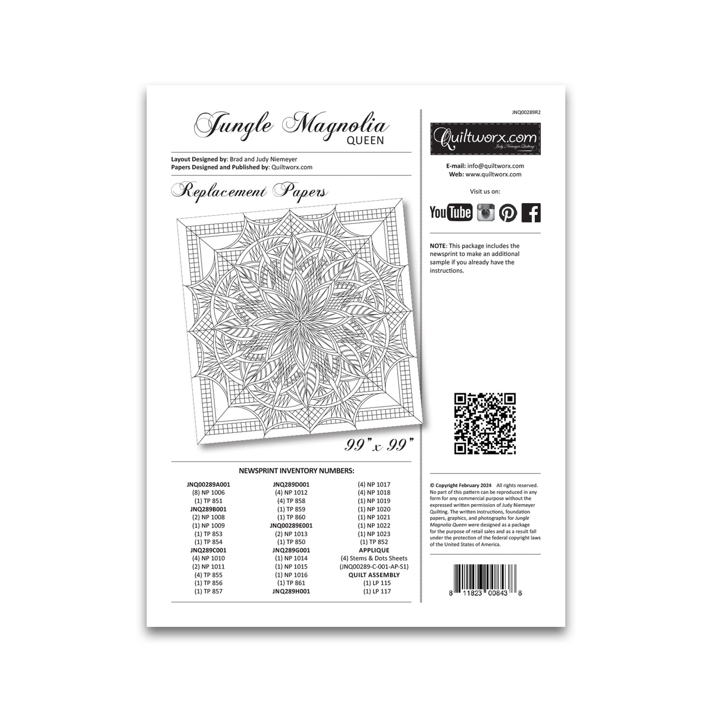 Jungle Magnolia Queen Replacement Papers - Quiltworx - JNQ00289R2