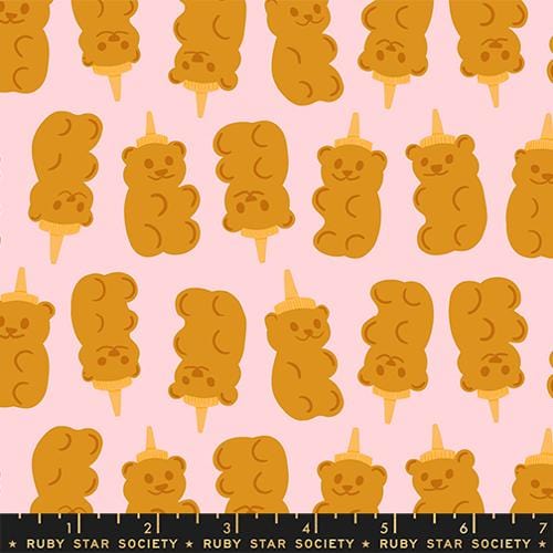 Honey Bears in Candy Pink quilting fabric, part of the Egg and Friends fabric collection by Kimberly Kight forRuby Star Society. (SKU: RS3092 12)