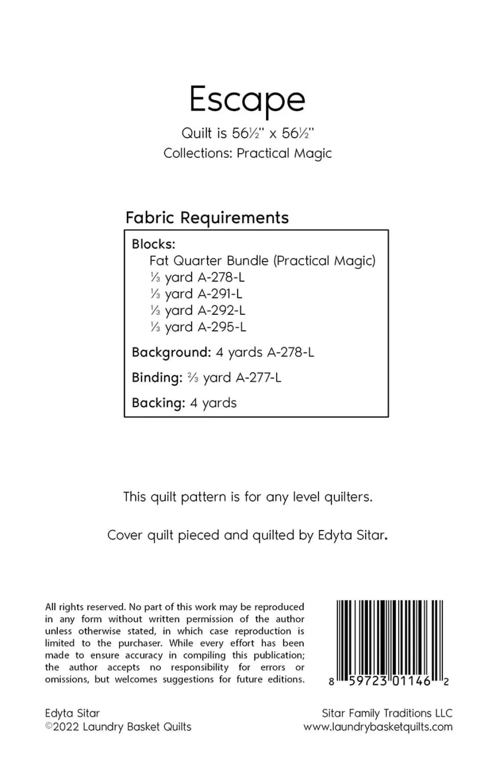 Escape - Paper Pattern - Laundry Basket Quilts - LBQ-1146-P