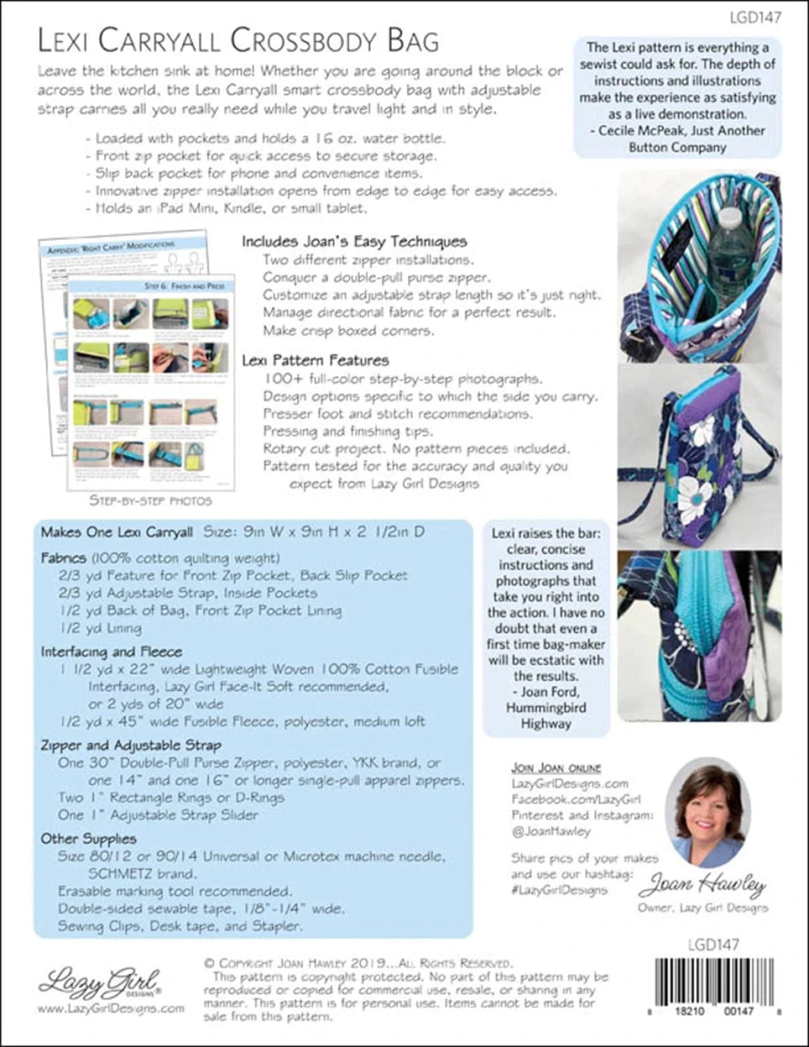 Lexi Carryall - Lazy Girl Designs - LGD147 - Printed Pattern