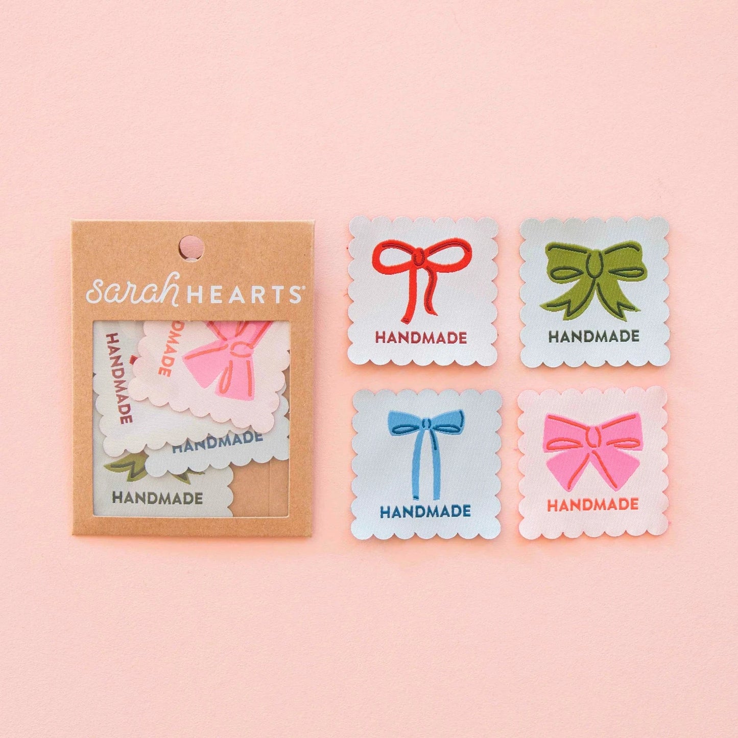 Sarah Hearts - Bows Handmade - Sew In Woven Clothing Label Tags - LP240