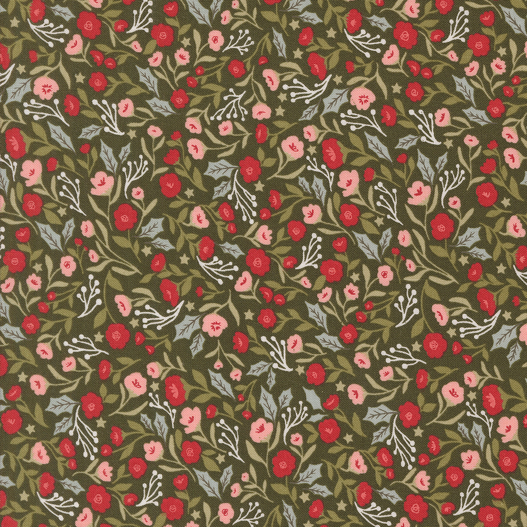 Christmas Posies in Wintergreen quilting fabric, part of the Berry & Pine fabric collection by Lella Boutique (SKU: 5241 13)