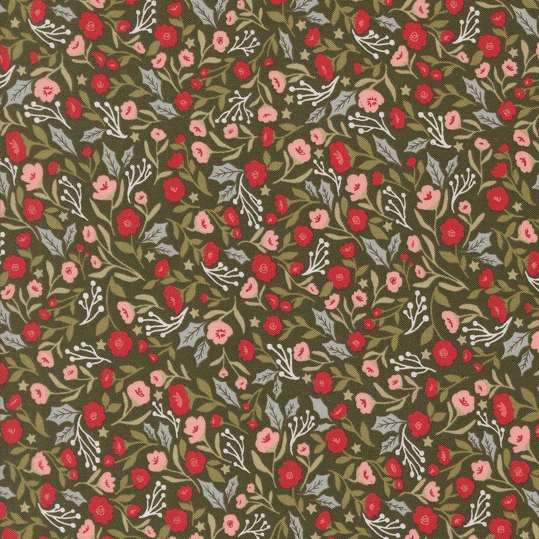 Christmas Posies in Wintergreen quilting fabric, part of the Berry & Pine fabric collection by Lella Boutique (SKU: 5241 13)