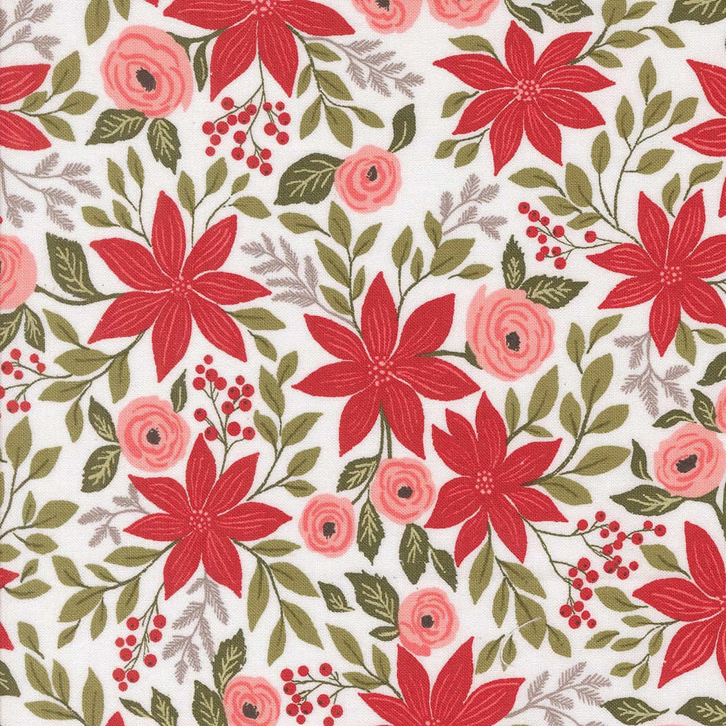 Poinsettia Part in Snow quilting fabric, part of the Berry & Pine fabric collection by Lella Boutique (SKU: 5240 11)