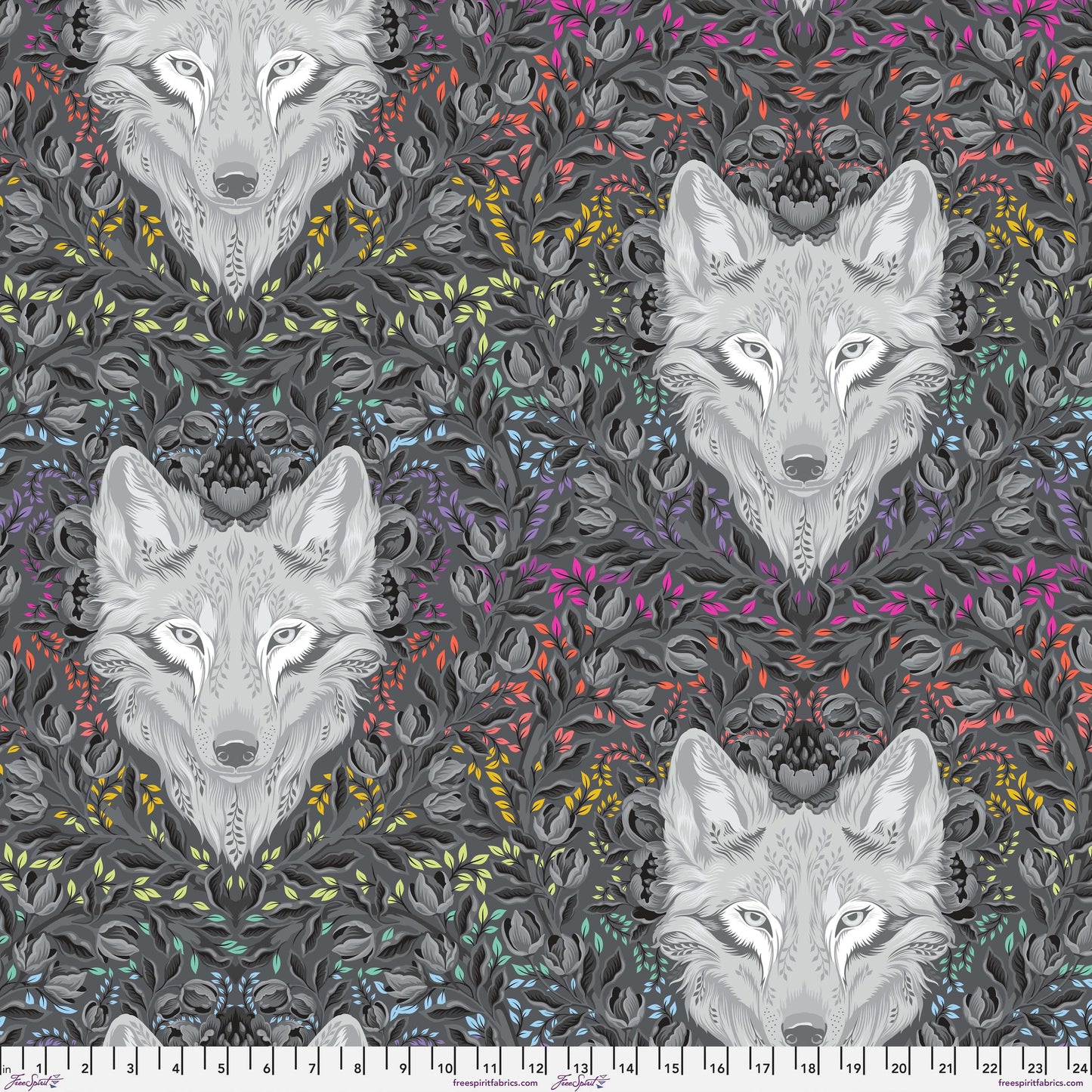 Wolf of Pink Street in Carbon minky fabric, part of the Graywork fabric collection by Tula Pink (SKU: MKTP008.CARBON)