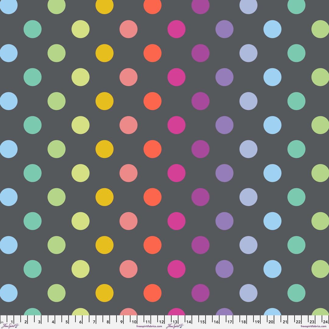 Disco Poms in Shadow minky fabric, part of the True Colors Minky fabric collection by Tula Pink (SKU: MKTP011.SHADOW)