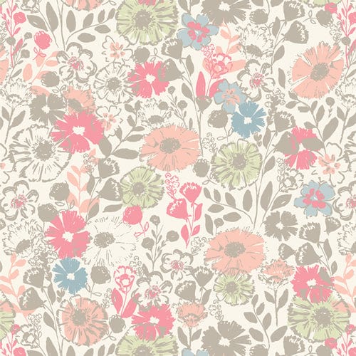 A closeup shot of the quilting fabric pattern called Le Printemps, designed by Patty Basemi as part of the Mademoiselle collection. The SKU is MMS97907.