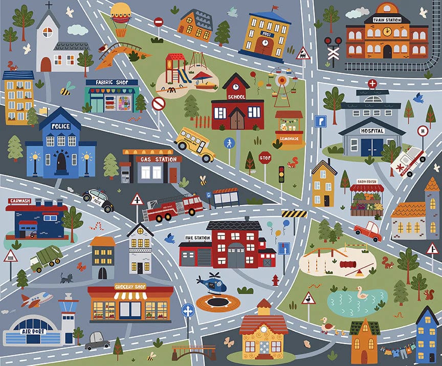 A closeup shot of the Play Mat Panel, designed by Jennifer Long for Riley Blake. The SKU is P15468-PANEL.