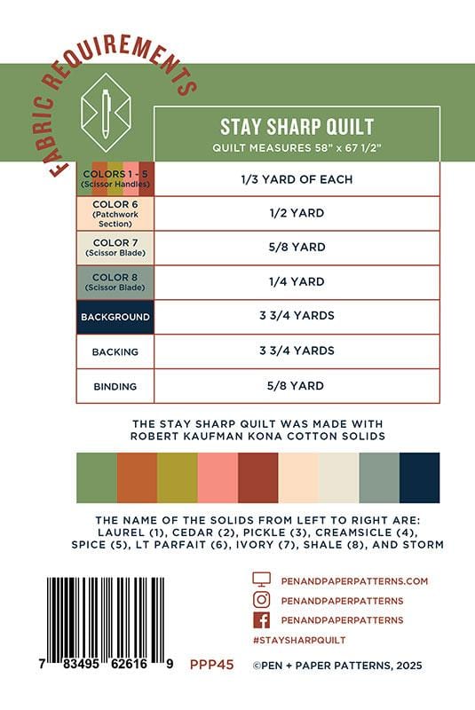 Stay Sharp - Quilt Pattern - Pen + Paper Patterns - PPP 45 - Paper Pattern (Preorder)