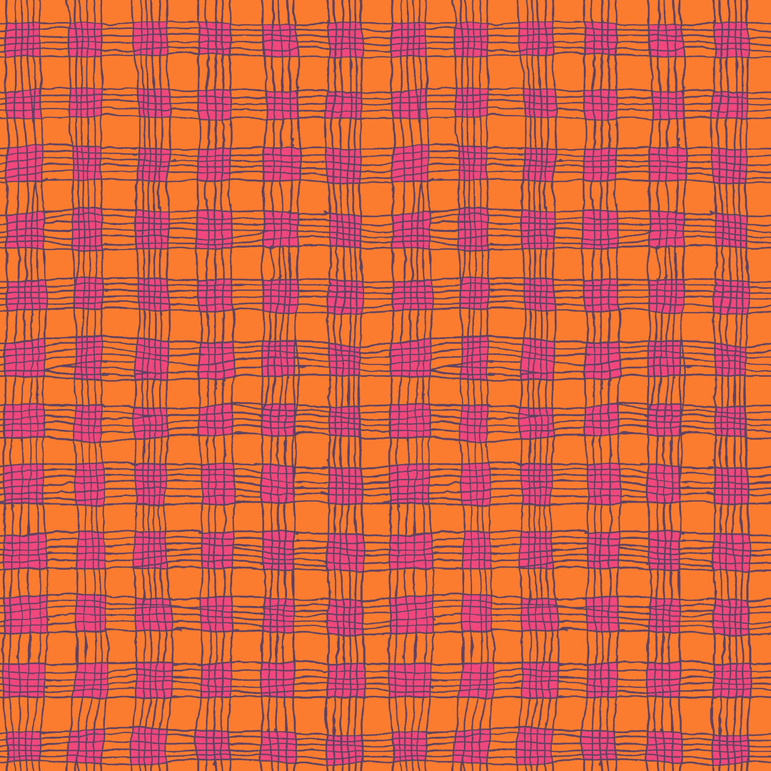 Gingham in Coral quilting fabric, part of the Kaffe Fassett Collective fabric collection by Brandon Mably (SKU: PWBM089.CORAL)